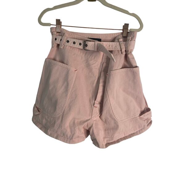 Isabel Marant Ike Belted 100% Cotton Mini Shorts High Waist Pink Size 34 $595 - Picture 4 of 9